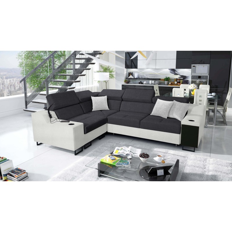 Esquina Avanti II con función de cama y lámpara con puerto USB, tela Sawana 96 + Ecopiel. Esquina Avanti II con función de cama y lámpara con puerto USB, tela Sawana 96 + Ecopiel.
