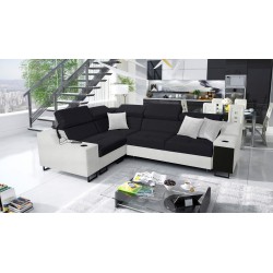 Ecksofa Avanti II mit Schlaffunktion und Lampe mit USB-Anschluss Stoff Sawana 14 + Kunstleder