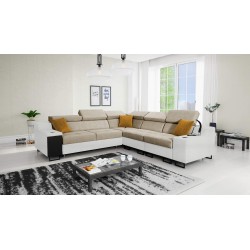 Ecksofa Avanti III mit Schlaffunktion und Lampe mit USB-Anschluss, Stoff Whisper 3 + Kunstleder
