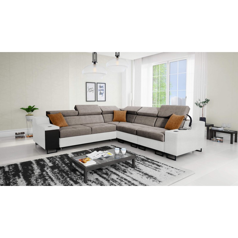 Ecksofa Avanti III mit Schlafunktion und Lampe mit USB-Anschluss Stoff Whisper 5 + Kunstleder Ecksofa Avanti III mit Schlafunktion und Lampe mit USB-Anschluss Stoff Whisper 5 + Kunstleder