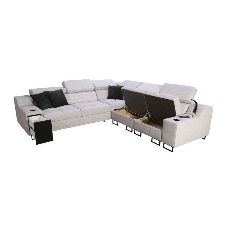Ecksofa Avanti III mit Schlafunktion und Lampe mit USB-Anschluss Stoff Whisper 5 + Kunstleder Ecksofa Avanti III mit Schlafunktion und Lampe mit USB-Anschluss Stoff Whisper 5 + Kunstleder