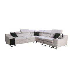 Ecksofa Avanti III mit Schlaffunktion und Lampe mit USB-Anschluss in Stoff Whisper 5 + schwarzem Kunstleder Ecksofa Avanti III mit Schlaffunktion und Lampe mit USB-Anschluss in Stoff Whisper 5 + schwarzem Kunstleder