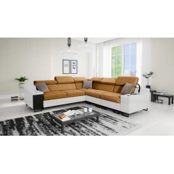 Ecksofa Avanti III mit Schlaffunktion und Lampe mit USB-Anschluss, Stoff Whisper 9 + Kunstleder