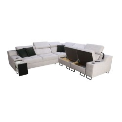 Ecksofa Avanti III mit Schlaffunktion und Lampe mit USB-Anschluss, Stoff Whisper 9 + Kunstleder Ecksofa Avanti III mit Schlaffunktion und Lampe mit USB-Anschluss, Stoff Whisper 9 + Kunstleder