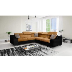 Ecksofa Avanti III mit Schlaffunktion und Lampe mit USB-Anschluss Stoff Whisper 9 + schwarze Kunstleder