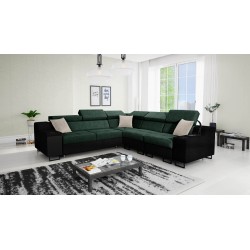 Avanti III Ecksofa mit Schlaffunktion und Lampe mit USB-Anschluss, Stoff Whisper 11 + schwarzes Kunstleder