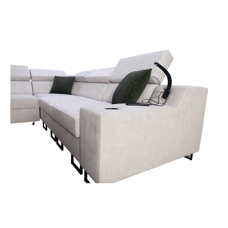 Esquina Avanti III con función de dormir y lámpara con puerto USB, tejido Sawana 25 + Ecocuero Esquina Avanti III con función de dormir y lámpara con puerto USB, tejido Sawana 25 + Ecocuero