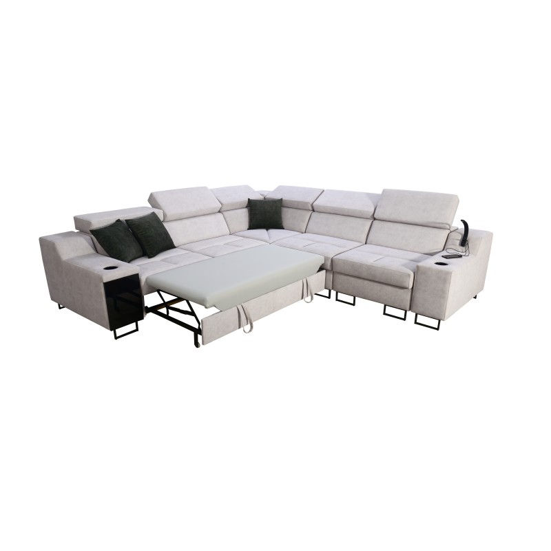 Esquina Avanti III con función de dormir y lámpara con puerto USB, tejido Sawana 25 + Ecocuero Esquina Avanti III con función de dormir y lámpara con puerto USB, tejido Sawana 25 + Ecocuero