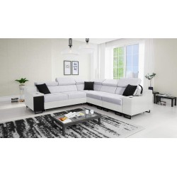 Sofá esquinero Avanti III con función de cama y lámpara con puerto USB, tela Sawana 84 + Eco-cuero