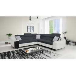 Sofá esquinero Avanti III con función de cama y lámpara con puerto USB, tela Sawana 96 + Eco-cuero.