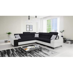 Sofá esquinero Avanti III con función de cama y lámpara con puerto USB, tela Sawana 14 + Eco-cuero