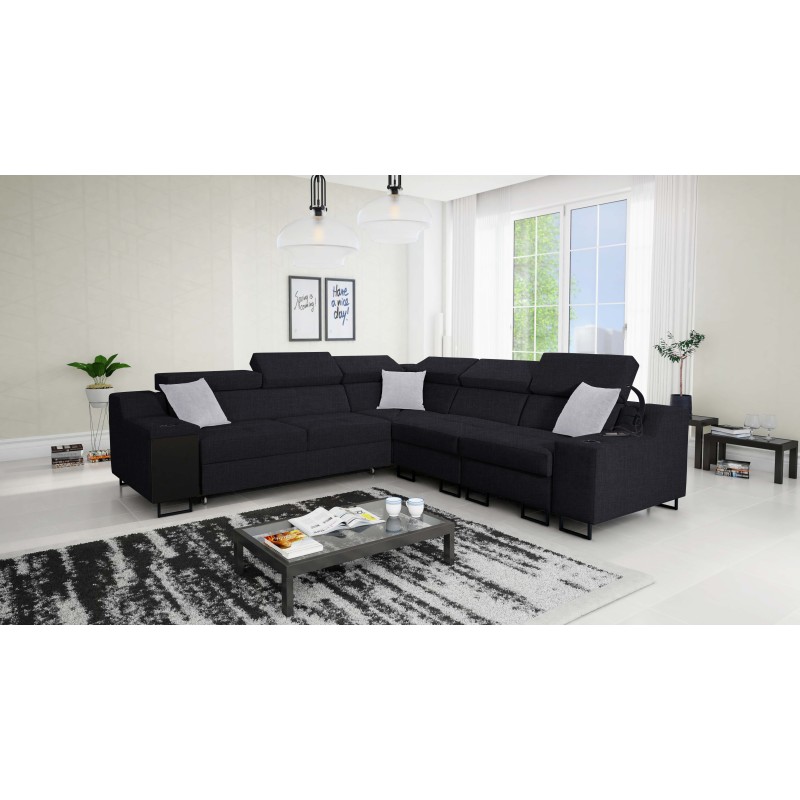 Ecksofa Avanti III mit Schlaffunktion und Lampe mit USB-Anschluss, Stoff Sawana 14