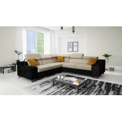Ecksofa Avanti III mit Schlaffunktion und Lampe mit USB-Anschluss, Stoff Whisper 3 + schwarzes Kunstleder