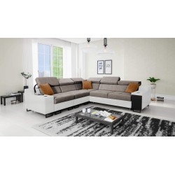 Ecksofa Avanti III mit Schlafunktion und Lampe mit USB-Anschluss Stoff Whisper 5 + Kunstleder
