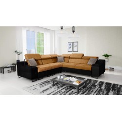 Ecksofa Avanti III mit Schlaffunktion und Lampe mit USB-Anschluss Stoff Whisper 9 + schwarze Kunstleder