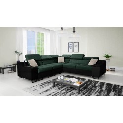 Avanti III Ecksofa mit Schlaffunktion und Lampe mit USB-Anschluss, Stoff Whisper 11 + schwarzes Kunstleder