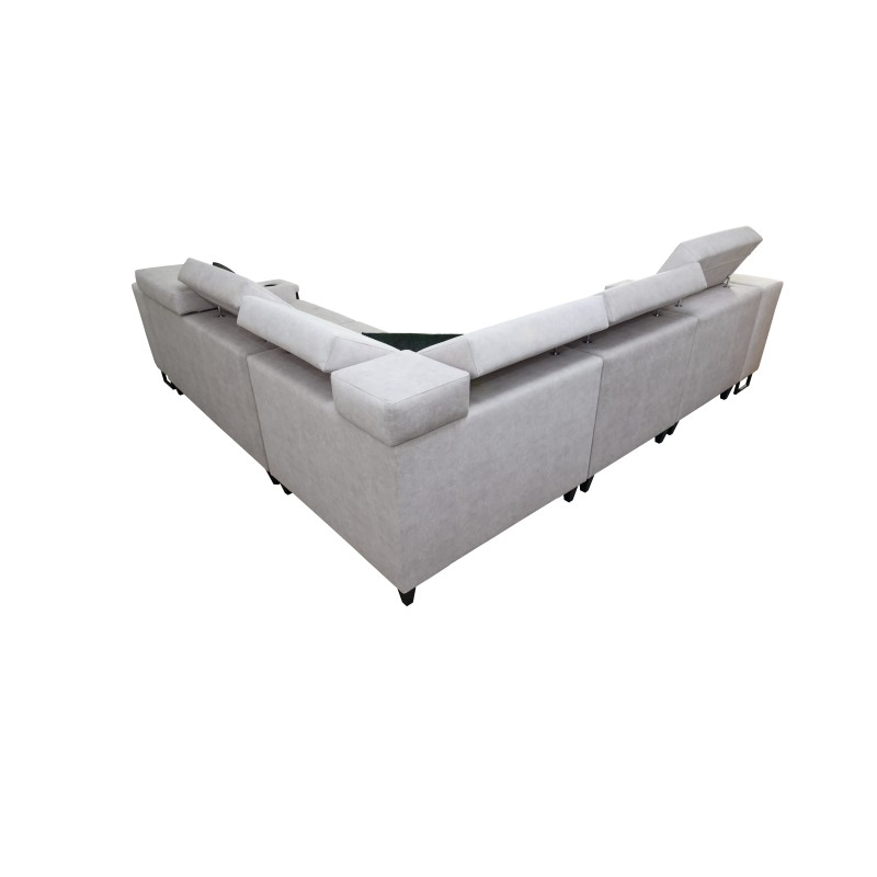 Avanti III Ecksofa mit Schlaffunktion und Lampe mit USB-Anschluss, Stoff Whisper 11 + schwarzes Kunstleder Avanti III Ecksofa mit Schlaffunktion und Lampe mit USB-Anschluss, Stoff Whisper 11 + schwarzes Kunstleder