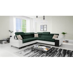 Sofá esquinero Avanti III con función de cama y lámpara con puerto USB, tela Whisper 11 + Ecocuero