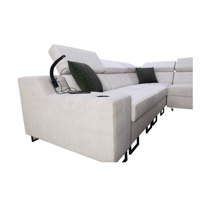 Esquina Avanti III con función de dormir y lámpara con puerto USB, tejido Sawana 25 + Ecocuero Esquina Avanti III con función de dormir y lámpara con puerto USB, tejido Sawana 25 + Ecocuero
