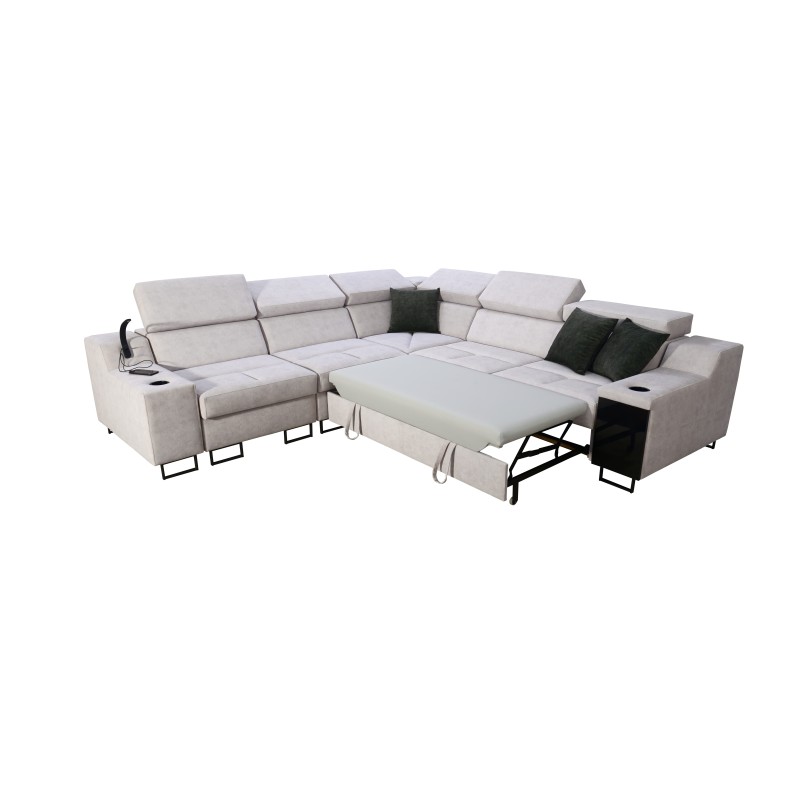 Esquina Avanti III con función de dormir y lámpara con puerto USB, tejido Sawana 25 + Ecocuero Esquina Avanti III con función de dormir y lámpara con puerto USB, tejido Sawana 25 + Ecocuero