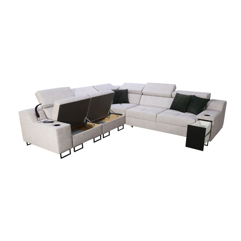 Esquina Avanti III con función de dormir y lámpara con puerto USB, tejido Sawana 25 + Ecocuero Esquina Avanti III con función de dormir y lámpara con puerto USB, tejido Sawana 25 + Ecocuero