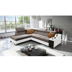 Ecksofa Avanti VII mit Schlaffunktion und Lampe mit USB-Anschluss Stoff Whisper 5 + Kunstleder