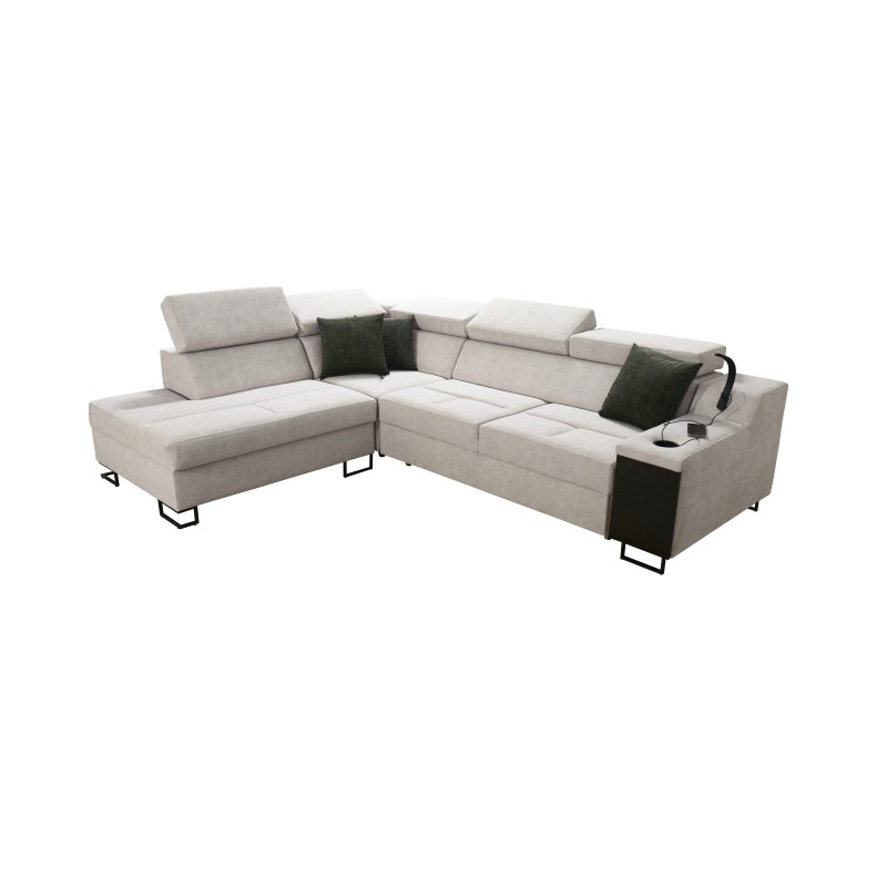Sofá esquinero Avanti VII con función de cama y lámpara con puerto USB en tela Whisper 5. Sofá esquinero Avanti VII con función de cama y lámpara con puerto USB en tela Whisper 5.