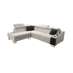 Ecksofa Avanti VII mit Schlaffunktion und Lampe mit USB-Anschluss, Stoff Whisper 11 + schwarzes Kunstleder. Ecksofa Avanti VII mit Schlaffunktion und Lampe mit USB-Anschluss, Stoff Whisper 11 + schwarzes Kunstleder.