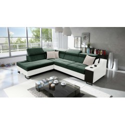 Ecksofa Avanti VII mit Schlaffunktion und Lampe mit USB-Anschluss Stoff Whisper 11 + Kunstleder