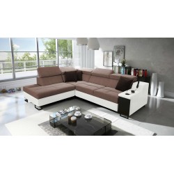 Ecksofa Avanti VII mit Schlaffunktion und Lampe mit USB-Anschluss, Stoff Whisper 25 + Kunstleder