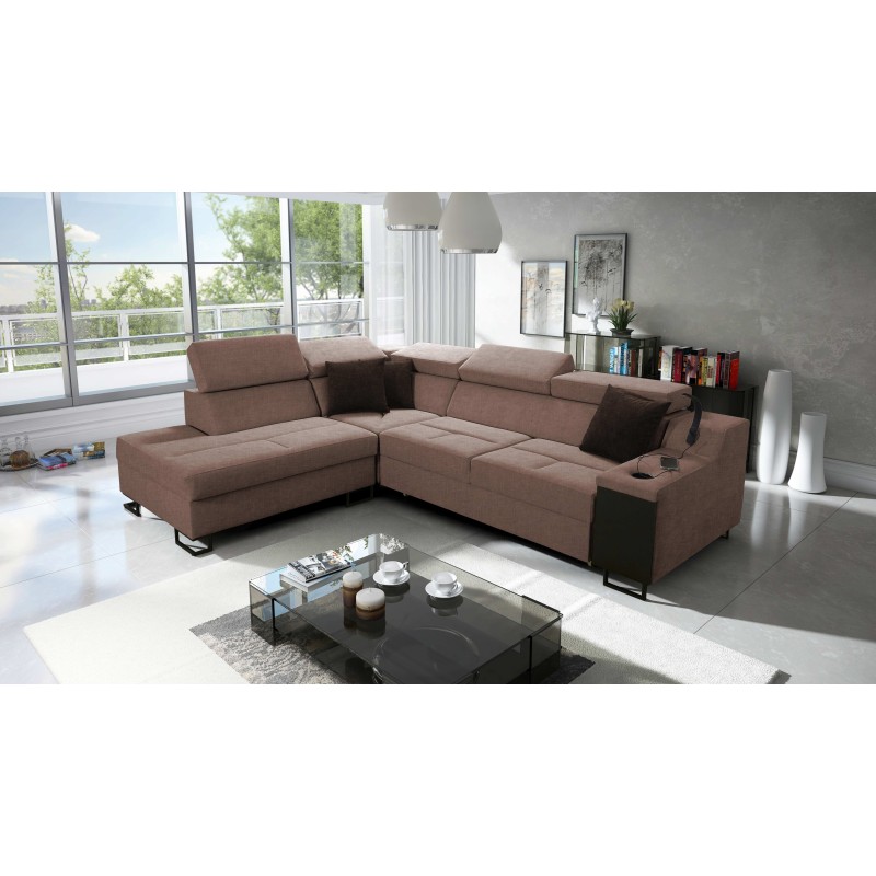 Ecksofa Avanti VII mit Schlaffunktion und Lampe mit USB-Anschluss, Stoff Sawana 25 Ecksofa Avanti VII mit Schlaffunktion und Lampe mit USB-Anschluss, Stoff Sawana 25