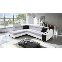Esquina Avanti VII con función de cama y lámpara con puerto USB tela Sawana 84 + Eco-cuero