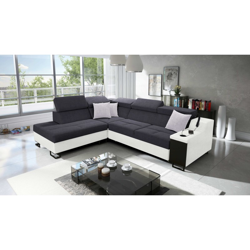 Avanti VII corner sofa with a sleeping function and a lamp with a USB port, Sawana 96 fabric + Eco-leather