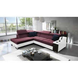 Ecksofa Avanti VII mit Schlaffunktion und Lampe mit USB-Anschluss, Stoff Sawana 14 + Kunstleder