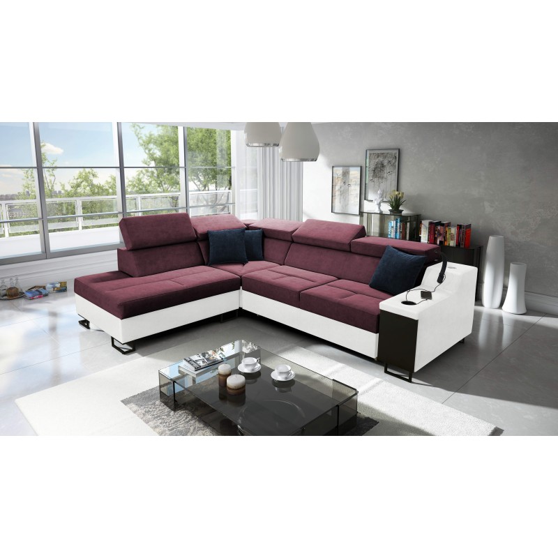Avanti VII corner sofa with a sleeping function and a lamp with a USB port, fabric Sawana 14 + Eco-leather