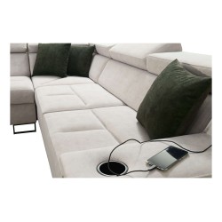 Ecksofa Avanti VII mit Schlaffunktion und Lampe mit USB-Anschluss, Stoff Sawana 14 + Kunstleder Ecksofa Avanti VII mit Schlaffunktion und Lampe mit USB-Anschluss, Stoff Sawana 14 + Kunstleder