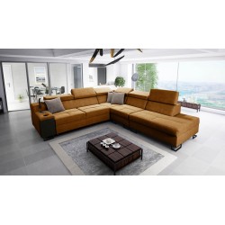 Ecksofa Avanti IX mit Schlaffunktion und Lampe mit USB-Anschluss, Stoff Whisper 5 + Ökoleder