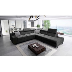 Ecksofa Avanti IX mit Schlaffunktion und Lampe mit USB-Anschluss, Stoff Whisper 11 + schwarzes Kunstleder