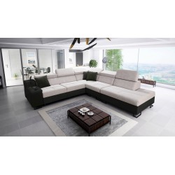 Ecksofa Avanti IX mit Schlaffunktion und Lampe mit USB-Anschluss, Stoff Whisper 25 + Kunstleder