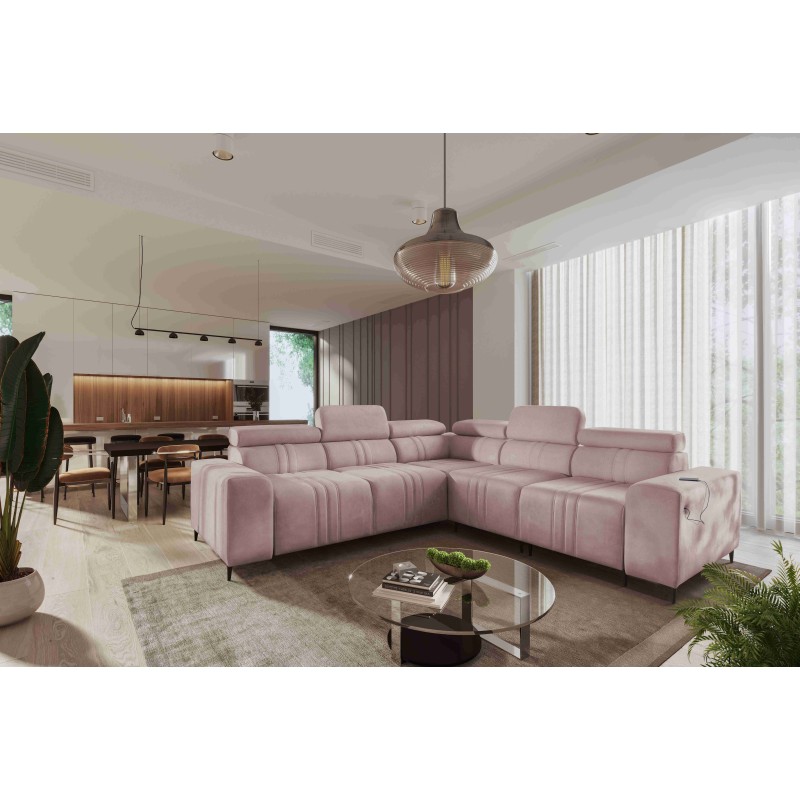 Verona III corner sofa with sleeping function in Velvet fabric, Vena 10 – elegance and functionality in one piece of furniture