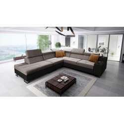 Ecksofa Avanti IX mit Schlaffunktion und Lampe mit USB-Anschluss, Stoff Whisper 16