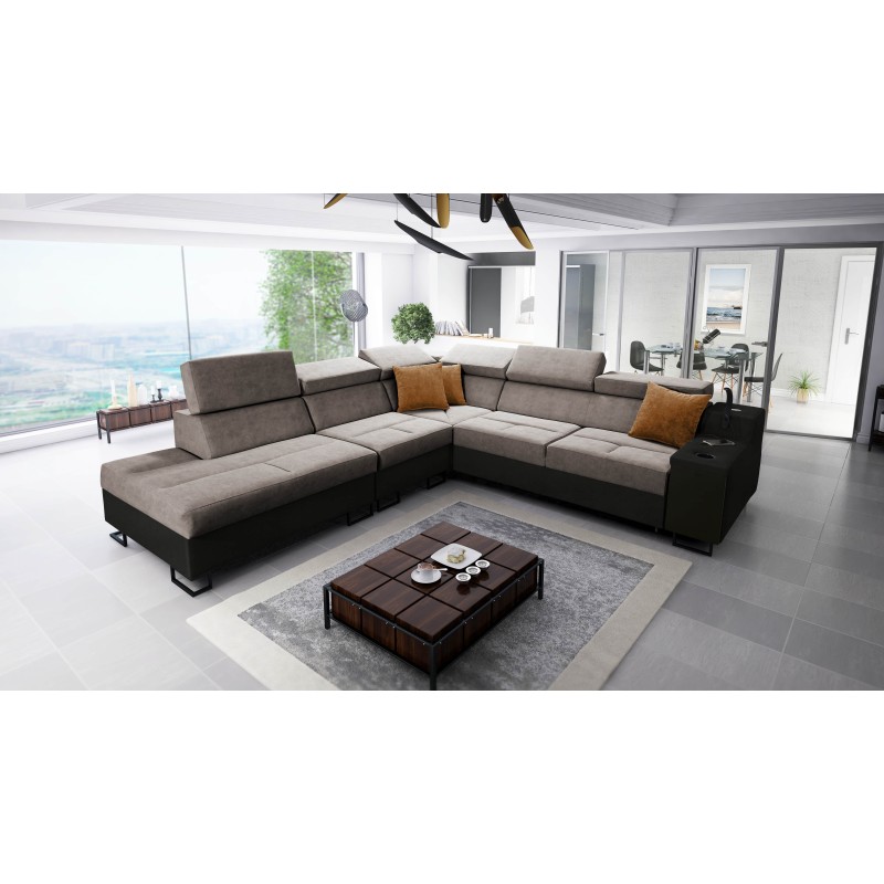 Avanti IX corner sofa with a sleeping function and a lamp with a USB port in Whisper 16 fabric Avanti IX corner sofa with a sleeping function and a lamp with a USB port in Whisper 16 fabric