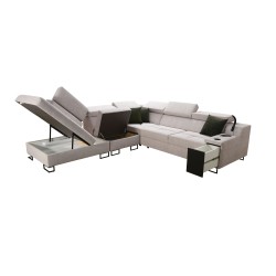 Ecksofa Avanti IX mit Schlaffunktion und Lampe mit USB-Anschluss, Stoff Whisper 3 + schwarzes Kunstleder Ecksofa Avanti IX mit Schlaffunktion und Lampe mit USB-Anschluss, Stoff Whisper 3 + schwarzes Kunstleder