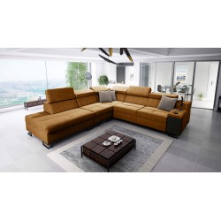 Ecksofa Avanti IX mit Schlaffunktion und Lampe mit USB-Anschluss, Stoff Whisper 5 + Ökoleder