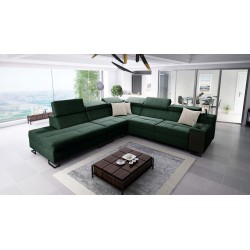 Ecksofa Avanti IX mit Schlaffunktion und Lampe mit USB-Anschluss, Stoff Whisper 9 + Ökoleder