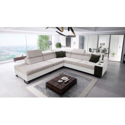 Ecksofa Avanti IX mit Schlaffunktion und Lampe mit USB-Anschluss Stoff Whisper 11 + Kunstleder