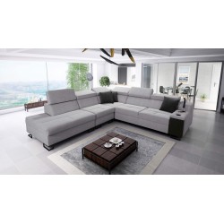 Ecksofa Avanti IX mit Schlaffunktion und Lampe mit USB-Anschluss Stoff Sawana 96 + Kunstleder