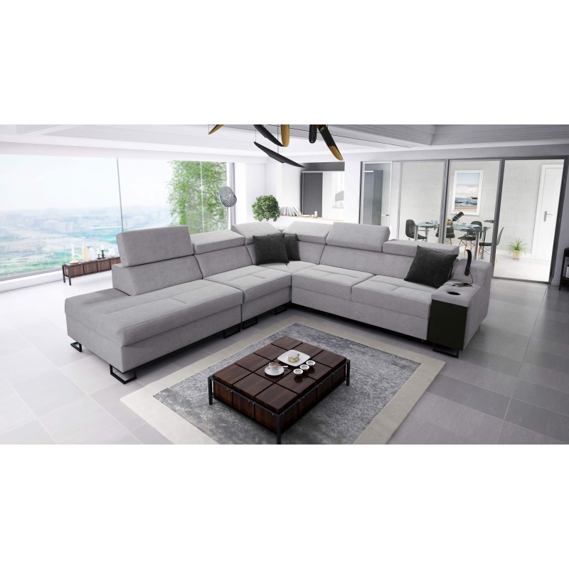 Esquina Avanti IX con función de cama y lámpara con puerto USB, tela Sawana 96 + Ecocuero. Esquina Avanti IX con función de cama y lámpara con puerto USB, tela Sawana 96 + Ecocuero.