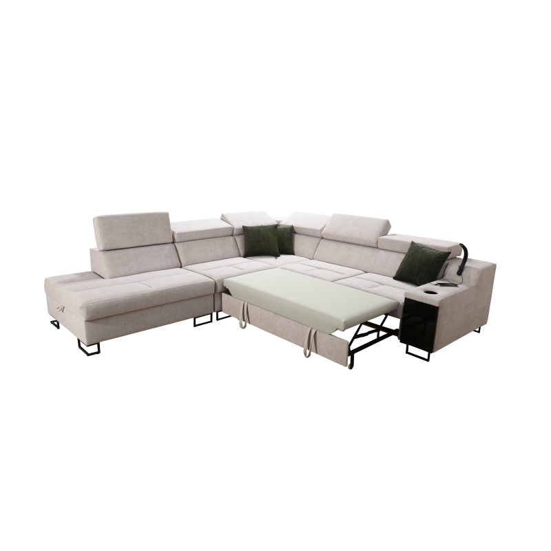 Esquina Avanti IX con función de cama y lámpara con puerto USB, tela Sawana 96 + Ecocuero. Esquina Avanti IX con función de cama y lámpara con puerto USB, tela Sawana 96 + Ecocuero.