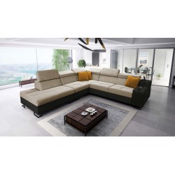 Ecksofa Avanti IX mit Schlaffunktion und Lampe mit USB-Anschluss Stoff Sawana 14 + Kunstleder